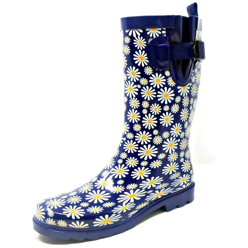 Women's Rubber Mid Calf Rain Boots, RB-3151, Daisy